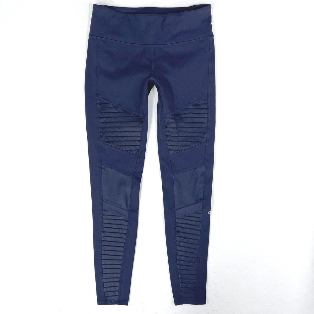 ALO Yoga High Waist Moto Leggings M Athleisure Navy Mesh Yoga Pilates Streetwear